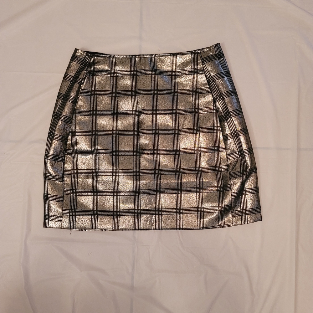 Metallic Plaid Mini Skirt Size Small